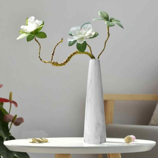 Vit Hög Konisk Keramisk Blomvas Enkla Blommor Dekorativ Blomvas Smala Blomvaser för Vardagsrum Hemmakontor Centerpiece Bord Bröllop
