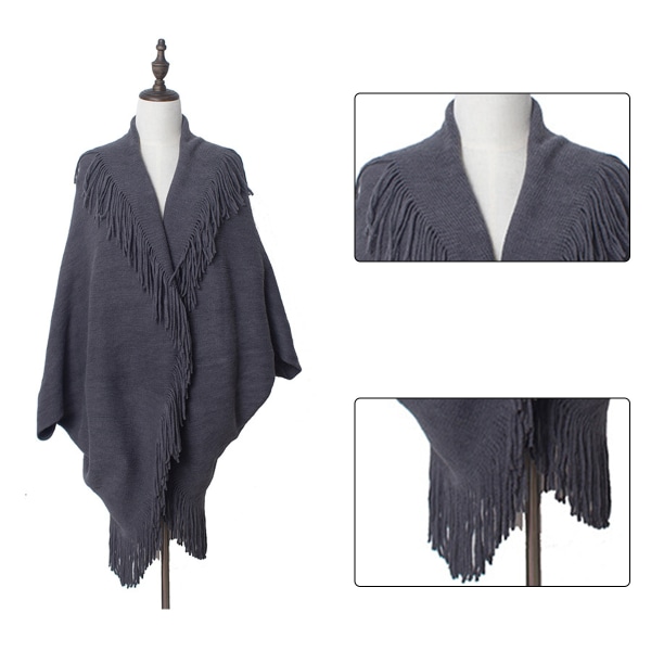 Dam varm sjal wrap öppen framsida poncho cape färgblock