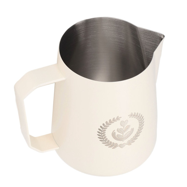 Melkeskumkanne i rustfritt stål, skumkanne, blandingskopp, pott for kaffedrikker, 450 ml, hvit