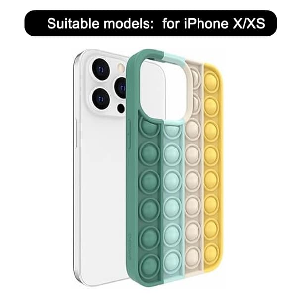 Fidget Leker Telefondeksel, Push Pop Bubble Stress Release Full Kroppsbeskyttelse Støtsikkert Silikondeksel for iPhone, Stressreduserende Deksel for iPhone X/XS