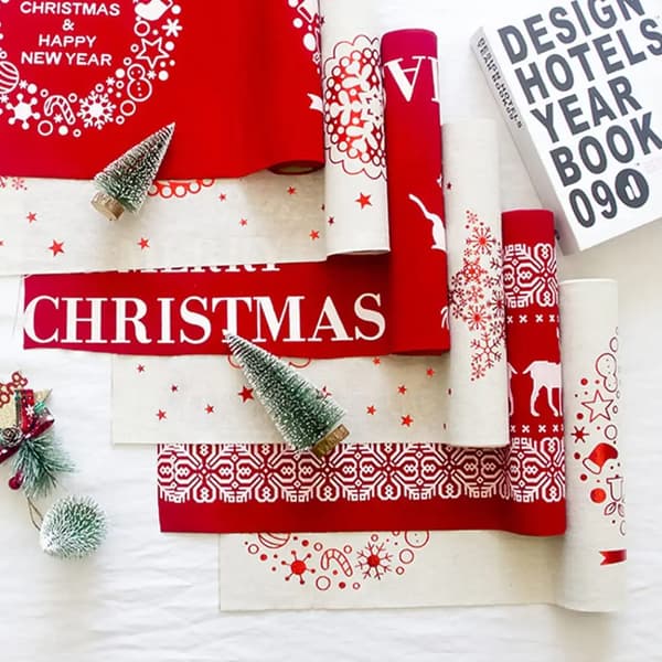 Juledug i hør, til julebordsdekoration (270*28 cm) trykt rektangulær dug Christmas tree elk