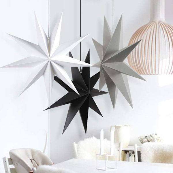 SUNBEAUTY 30cm Papirstjerne Dekoration 3-pak Foldsjerne Neunec