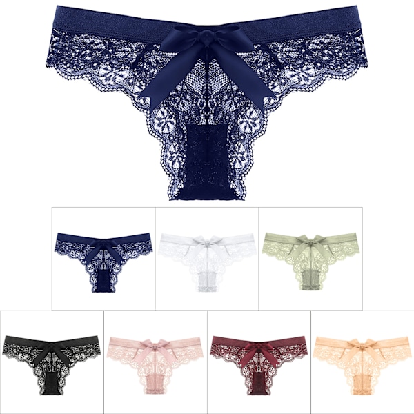 Navy Blå S Truser Bomulls-T-truser Sømløse Intimtøy Lav Midje Transparent Utskjæring Sløyfe Lace Thong