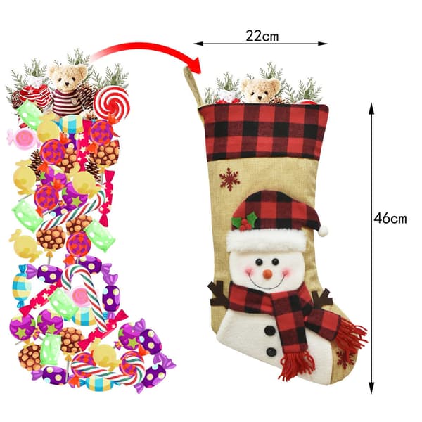 Julgransprydnader Sammet Linne 3D Tecknad Julstrumpa old man + snowman