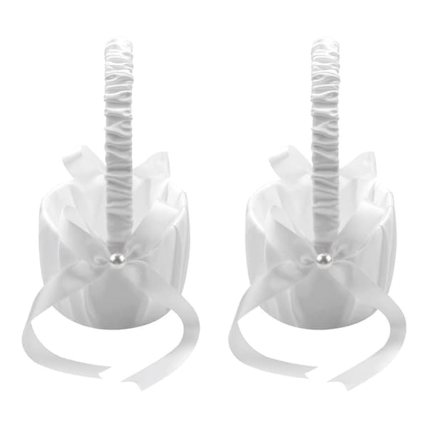 2-pack bröllopskorg i satin, romantisk blomsterflickekorg med rosett och rosor