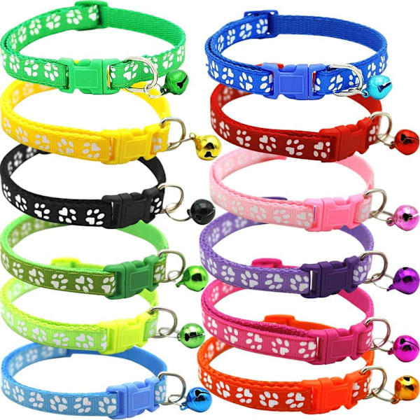 Pets Reflective Cat Pet Collar with Bell and Safety Buckle（12 pcs）- adjustable 20-30 cm Strong and Safe, Nylon, Mixed Colors, Runaway Cat Collar