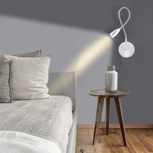Mångsidig läslampa med LED-sänglampor, flexibel hals för väggmontering, varmt mjukt ljus, steglös dimning, touch-brytare, ögonskydd