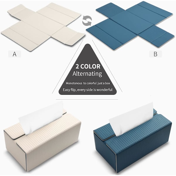1 stk. (Blå+Abrikos Striber) Rektangulær Læder Tissue Box Tissue