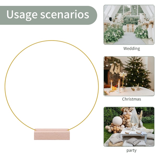 Elegant Design Blomsterbåge Mittpunkt Med Robust Träbas, Mångsidiga Dekorations Metallbågar För Bröllopsfest Babyshower Jul Heminredning,
