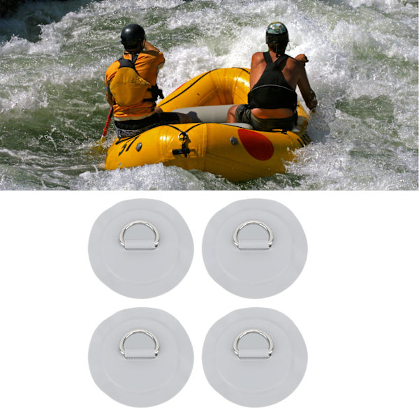 4 stk. Grå D-Ring Patch Runde Letvægts D-Ring PVC Patch til Oppustelig Båd Surfbræt Stand Up Paddleboard