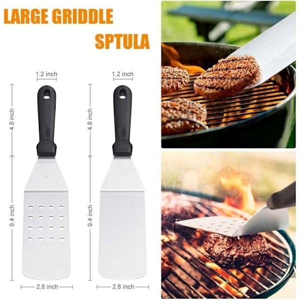 Grillverktygsset för BBQ-älskare, Rostfritt Stål Tillbehörsset, Professionella Stekspadar för Grillplatta, Kötttermometer, Läcksäkra Sprayflaskor