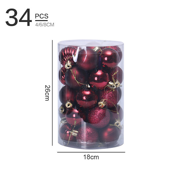 34 Julekule sett 4cm Juledekorasjonskule Wine red