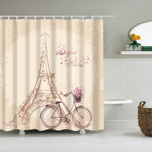 Romanttinen Eiffel-tornikuvioinen polyesterikankainen suihkuverho