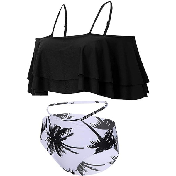 Todelt badedrakt for kvinner med høy midje, bikini, off shoulder og ruffle