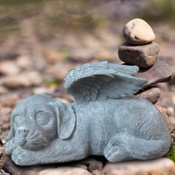 1 stk. harpiks statue kæledyr engel sovende hund statue - minde sta