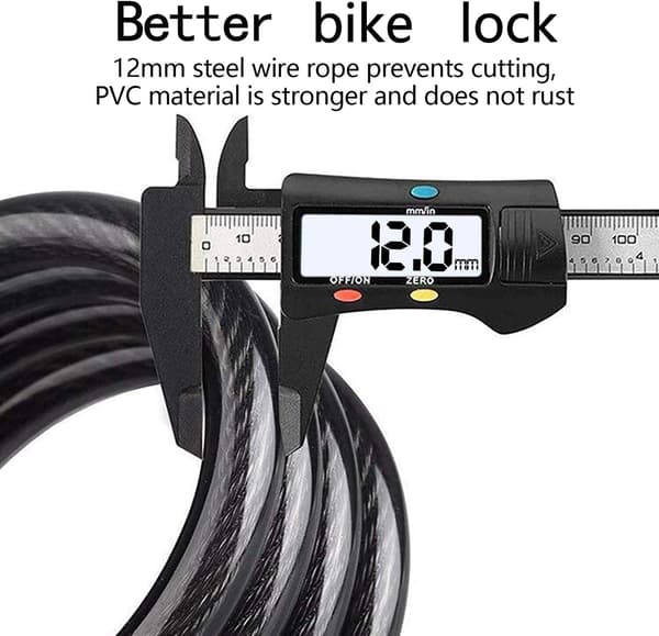 Sort cykellås, cykellås lang 120 cm x 12 mm, kabellås til cykel