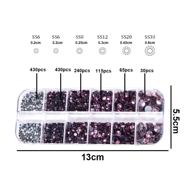 Flatback Rhinestones Crystal Flatback Gems Runda Crystal Rhinestones för hantverk light purple