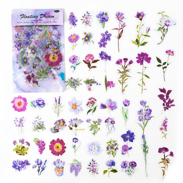100 kpl luonnonkukkasia tarroja scrapbooking- ja retrotaiteeseen