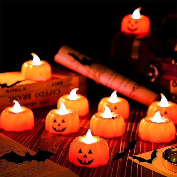 Flimrende telys, slitesterkt materiale gresskar telys for Halloween-tema