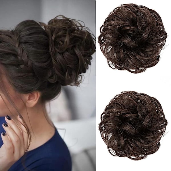 2-delad hårförlängning med elastiskt band, chignon-hårförlängning lockigt hår elastiskt med håruppsättningar hårförlängning messy bun hårförlängningar för damer flickor