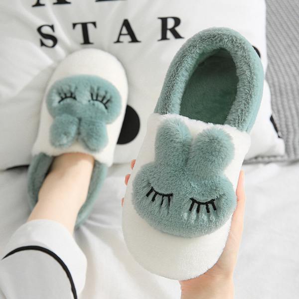 Kaninslippers för kvinnor, fluffiga, söta, djur, minnesskum, inomhus