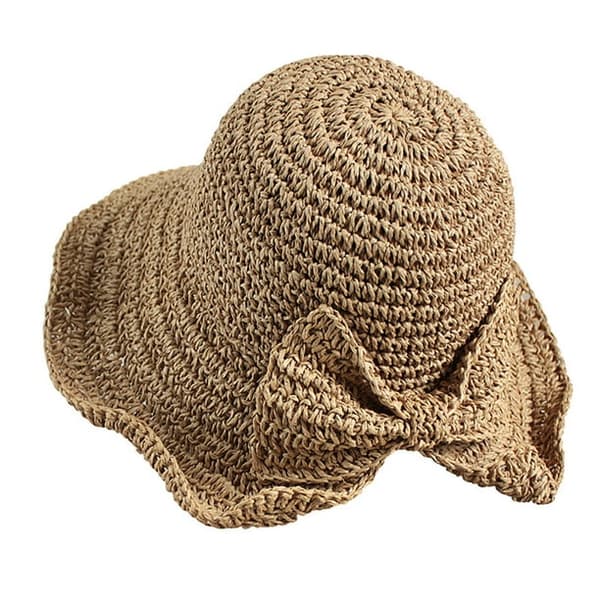 Damhatt Flätad Rosett Solhatt Sommar Strandhatt (Khaki)