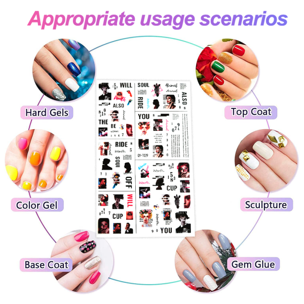 Rem självhäftande nagelklistermärken, blandade självhäftande nagelklistermärken, 8 st, Nail Art DelicateStickers