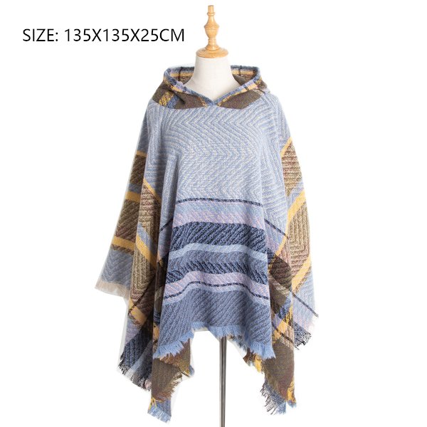 Dame Plaid Hættekappe Sjal Tæppe Poncho Hætte Kappe