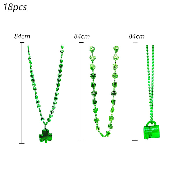 18 st. Patrick's Day Shamrock Halsband Klöver Grön Pärla