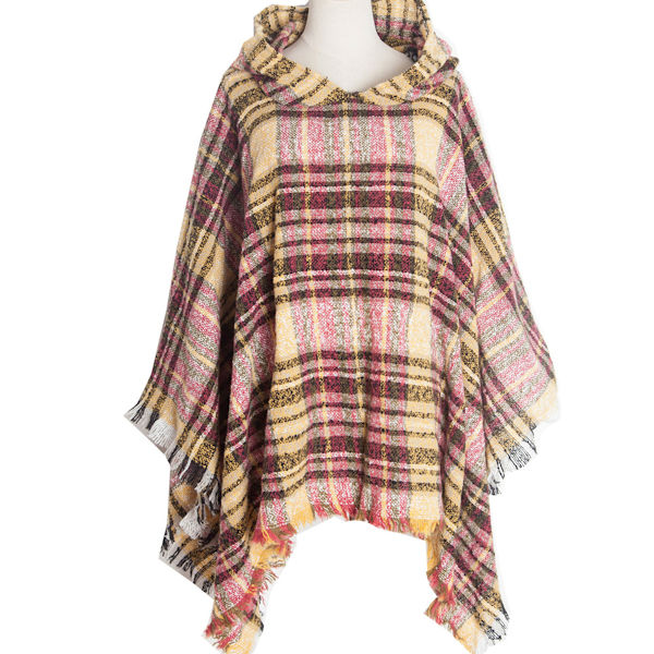 Dame Plaid Hetteskjerf Kappe Teppe Poncho Hetteskjerf