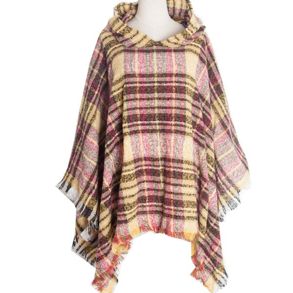 Naisten Ruudullinen Hupparihuivi Cape Shawl Peitto Poncho Huppari Cape