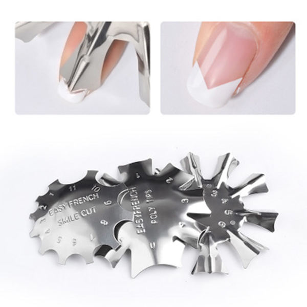 3 st Manikyrkanttrimmer Nagelkonst Kanttrimmer Fransk Smile Line Verktyg Metall Stencil Cutter för Akryl Franska Naglar