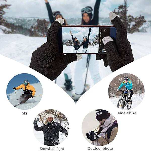 Vinter stickad hatt hals varm kostym, ullfodrad mössa, obegränsad halsduk, herr- och damtouchscreenhandskar