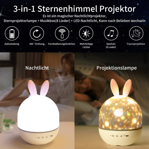 Babyprojektor Nattlampa, LED Barn Nattlampa Musiklampa