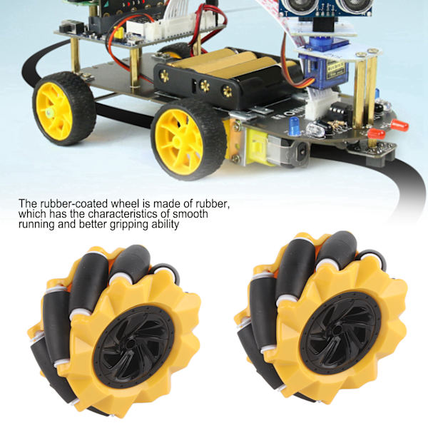 Mecanum-pyörät Omni-suuntaiset Älyrobottiauto-osat Tarvikkeet DIY-lelukomponentit 80 mm (2 paria)