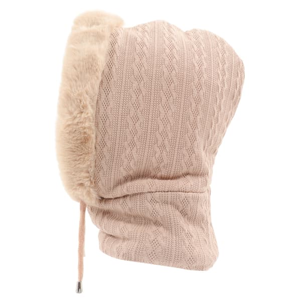 Vintermössa för kvinnor Termisk Integrerad Mössa Mask Halsduk Köldtålig Utomhus Ridmössa Beige