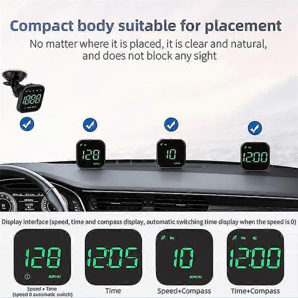 HUD Bil Hastighedsmåler Tidsplan Hastighedsalarm GPS Head-up Display Auto Elektronisk Tilbehør Passer Til Alle