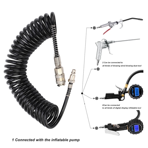 Recoil Luftledning Trycktålig Hållbar Flexibel Lättvikts Spiralformad Luftledning för Bil Motorcykel 5m/16.4ft