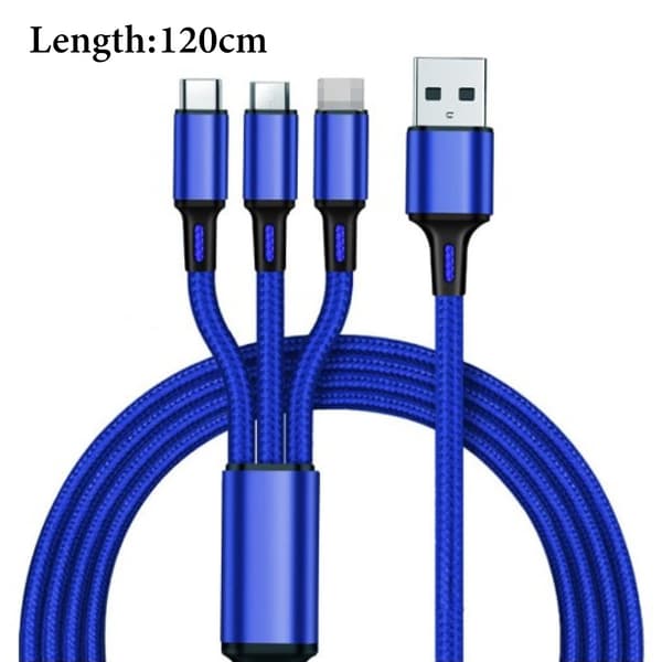 Multi Ladekabel, 2-pakning Multi Telefonladerkabel Flettet Universal 3-i-1 Ladeledning Ekstra Lang Multippel USB-kabel Med USB C, Micro USB