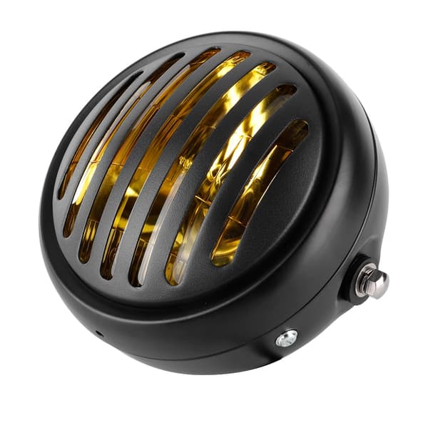 12V Motorcykel Retro Sort Skal Grill Cover Forlygte Frontlygte (Gul)