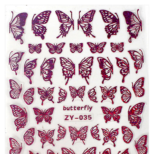 Butterfly Nail Art klistermärke med 3D Hot Stamping Laser Nail Decal 3D Nageldekoration Red