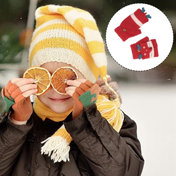 Barns fingerlösa stickade konvertibla vantar halvfingervantar