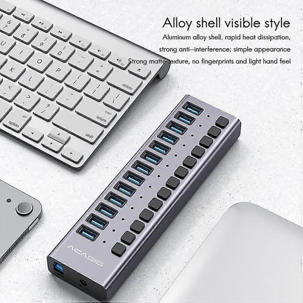 13-portars USB-hubb 5 Gbps USB 3.0 Multifunktionell Expansionsgränssnitt Splitter Expander med Oberoende