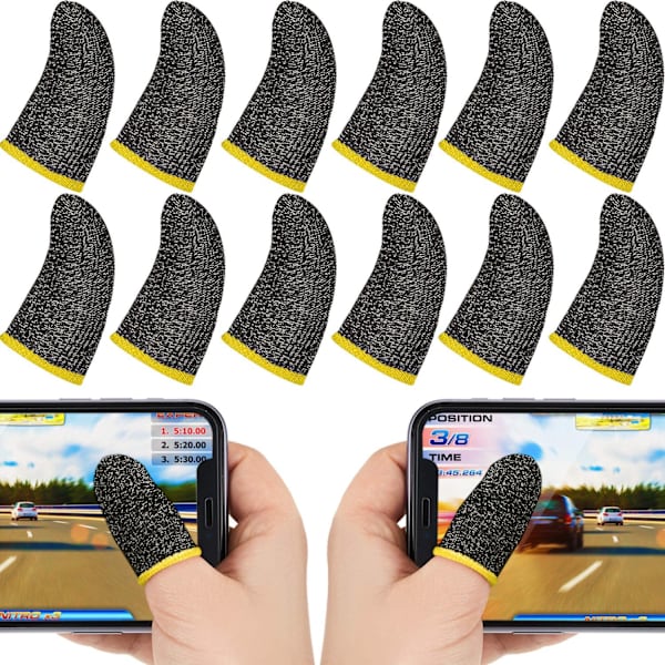 12st Game Finger Sleeves, reducerad friktion, svart + gul