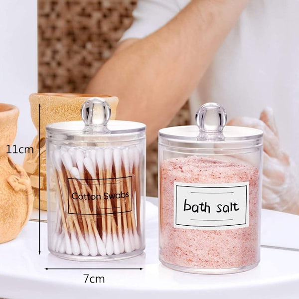 3 stk. Små Bomuldsvatpind-Kuglepudeholder, 10 Oz Apotekerglas Klar Makeup Organizer, Badeværelsesbeholdere Dispenser