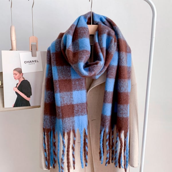 Stor Chunky Plaid Sjal Farvet Ternet Oversize Sjal