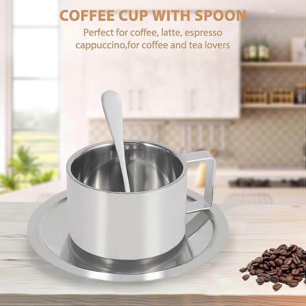 Rostfria Cappuccino Kaffemuggar Dubbelväggiga Isolerade Kaffe Te Kopp Med Fat Sked Set