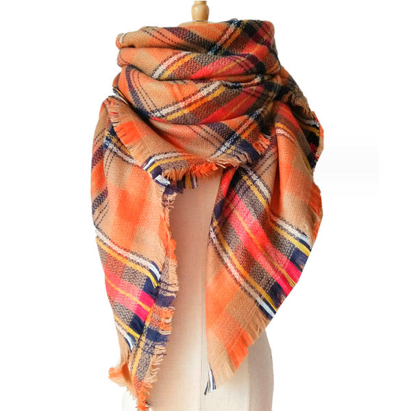 Kvinnors höst vinter halsduk klassisk tofsrutig tartan varm mjuk