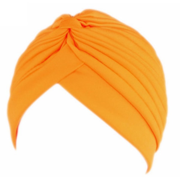 Kvinnors plisserad turbanknut Twist Cap Huvudband Headwrap Hijab orange