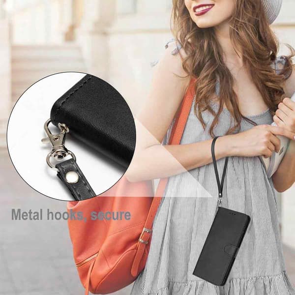 Wallet Case til Samsung A22 4G, Ægte Læder Sort, Installation er Også Meget Holdbar.